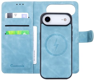 CaseMania Bookcase hoesje geschikt voor iPhone 17 Air - Effen Aqua - Kunstleer - 2-in-1 Magnetisch Uitneembaar Design - Compatible met MagSafe
