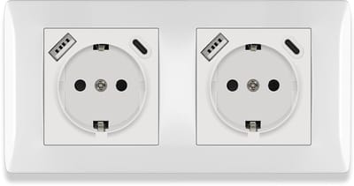 Dubbel Inbouw Stopcontact met USB A en USB C Oplaadpoorten Wit
