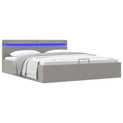 vidaXL - Bedframe - met - opbergruimte - en - LED - stof - lichtgrijs - 160x200 - cm