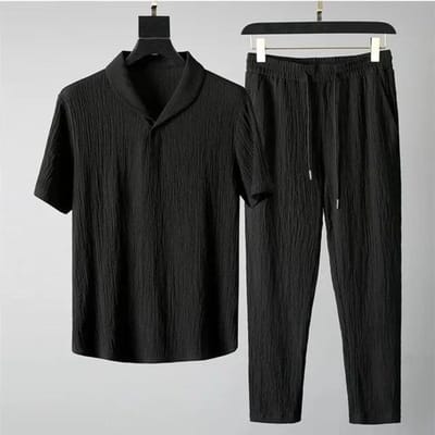 (Overhemd+broek) Zomer Aankomst Heren Mode Klassiek Shirt Heren Business Casual Shirts Heren Een Set Kleding Maat M-4XL L black