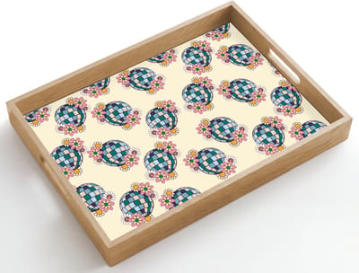 Dienblad hout 50x35 cm - Schootdienblad - Retro - Disco - Bloemen - Discobal - Borrelplank rechthoek - Plateau dienbladen