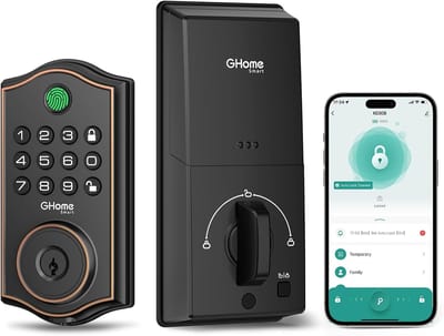 Slim Deurslot - Sleutelloos Slot - Veilig Thuis - App Bediening Vingerafdruk - 17.8cm Hoog - Zwart