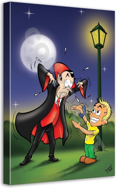 Orthodontist Cartoon op canvas - Roland Hols - Dracula - 60 x 40 cm - Houten frame 4 cm dik