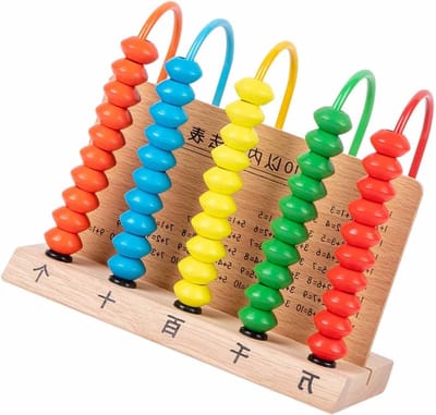 Rekenframe Hout - Telraam Kinderen - Rekenen Leren - Vijf Rijen - 17 x 13 x 8 cm - Houtkleur