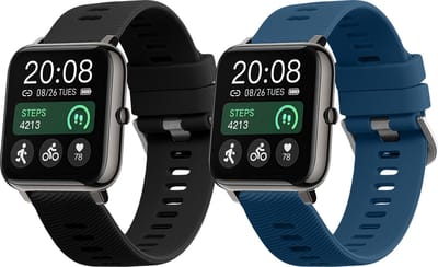 kwmobile 2x horlogebandjes geschikt voor Popglory P66 22mm bandje - Smartwatch bandjes van TPU - Activity tracker horloge band in zwart / blauw