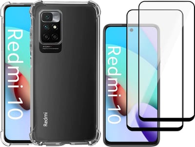 Hoesje geschikt voor Xiaomi Redmi 10 - Transparant Backcover Shockproof Case + 2x Glas Full Screen Screenprotector