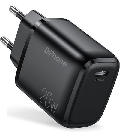 DrPhone HALO-N3 - 20W Oplader met USB-C PD Lader - 80% - 35 minuten - Stekker Voor Smartphone / Tablet - Type-C Snellader -Zwart