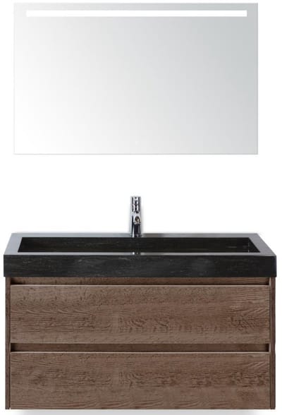 Dante Badmeubelset 100 cm - Tabacco - Wastafel Hardsteen Wit Lucca met Sence Spiegel
