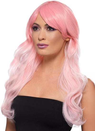 Ombre lange pruik roze-pink - Carnaval Kostuum Pruik