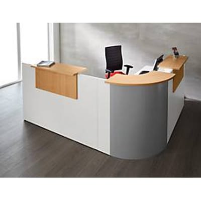 Receptiebalie Come-In - rechtebalie en 90°-hoekelement - met 3 houten bladen -B 1600 mm-  wit, zilverkleurig en beuken decor