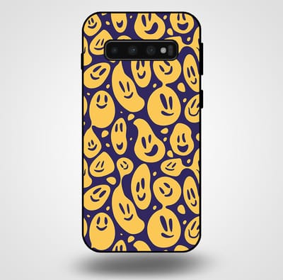 Smartphonica Telefoonhoesje voor Samsung Galaxy S10 met smiley opdruk - TPU backcover case emoji design - Paars Geel geschikt voor Samsung Galaxy S10