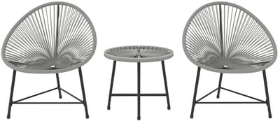 Tuinmeubel Bistroset - 3-delig - Tuinset - Tuinmeubelset met 2 Stoelen + Tafel - Balkonmeubel - Kunststof Rotan - Meubel voor 2 Personen - Loungeset - Tuinzitgroep - Meubelsets - voor Tuin, Balkon, Terras - Grijs