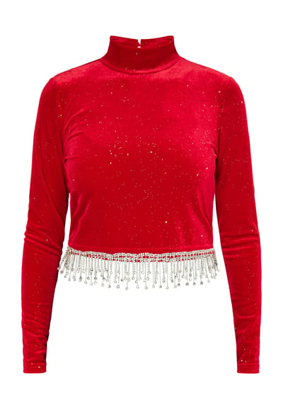 Faina Glittershirt van stretchfluweel Dames rood