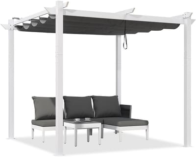 PURPLE LEAF Pergola – Stevig Aluminiumframe – Verstelbaar Zonneschermdak – UV Werend Doek – Weerbestendig en Roestvrij