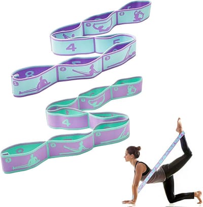 Thijox - Yoga Rekband Stretchband met 8 Lussen - Fitnessband Elastisch voor Stretching Oefening Pilates - Nylon Blauwviolet en Lilablauw - Uitbreidbaa