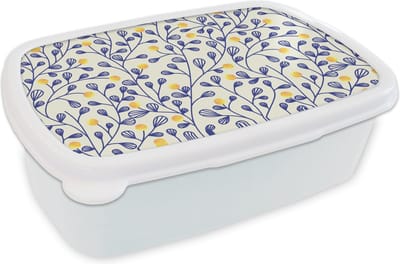 Broodtrommel Wit - Lunchbox - Brooddoos - Patronen - Geel - Minimalistisch - 18x12x6 cm - Volwassenen