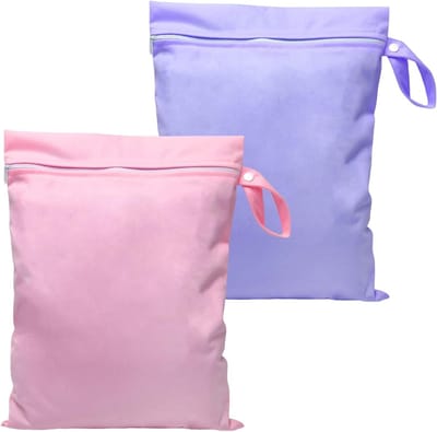 Herbruikbare Waterdichte Tas voor Zwemmen, Klein 40 x 30 cm, Met Rits, Ideaal als Luiertas, Reiswaszak en Sporttas, Roze Paars, Set van 2