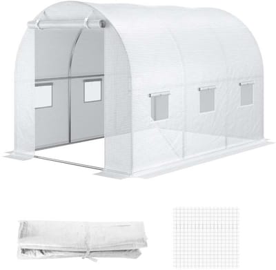 Kas vervanghoes zonder frame wind- en regenbestendig scheurvaste structuur meerdere ventilatieramen met ritssluiting roldeur en verlengde rand bevestiging geschikt voor buiten planten kasfolie vervanging 300×200×200cm transparant
