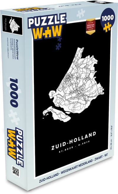 Puzzel Zuid-Holland - Wegenkaart Nederland - Zwart - Wit - Legpuzzel - Puzzel 1000 stukjes volwassenen