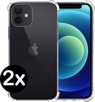 Hoesje - 2 Stuks - Geschikt voor Apple iPhone 12 - Sterk & Shockproof - Back Cover - Siliconen Case - Telefoon Hoes Shock Proof - Telefoonhoes - Transparant