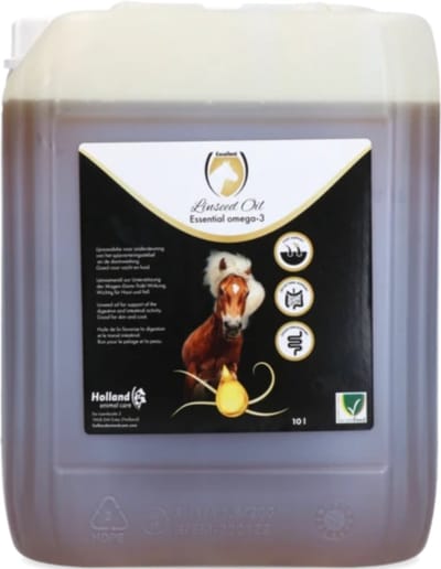 Excellent Lijnzaadolie - 10 Liter - Ondersteuning van spijsverteringsstelsel en darmwerking van het paard - Geschikt voor paarden