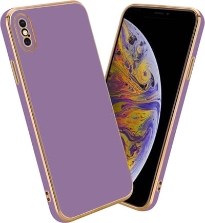 Cadorabo Hoesje geschikt voor Apple iPhone X / XS in Glossy Paars - Goud - Beschermhoes Case Cover van flexibel TPU-silicone en met camerabescherming