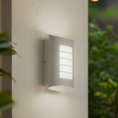 Lindby LED buiten wandlamp Ismael, wit, aluminium, hoogte 26,8 cm
