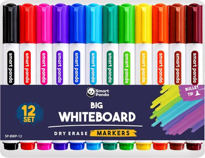 Alcohol Markers - Whiteboard Stiften Set - Assortiment van 12 Kleuren - Bullet Tip - Eenvoudig Afneembaar - Voor Thuis, School of Kantoor