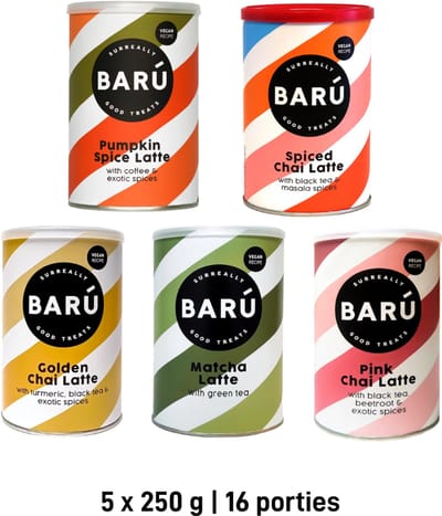 BARÙ Latte Bundel – Pumpkin Spice/Spiced Chai/Golden Chai/Matcha/Pink Chai – 5 x 250 g – 80 porties