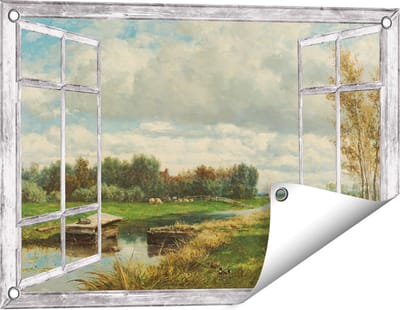 Gards Tuinposter Doorkijk Landschap in de Omgeving van Den Haag - Willem Roelofs - 60x40 cm - Tuindoek - Tuindecoratie - Wanddecoratie buiten - Tuinschilderij