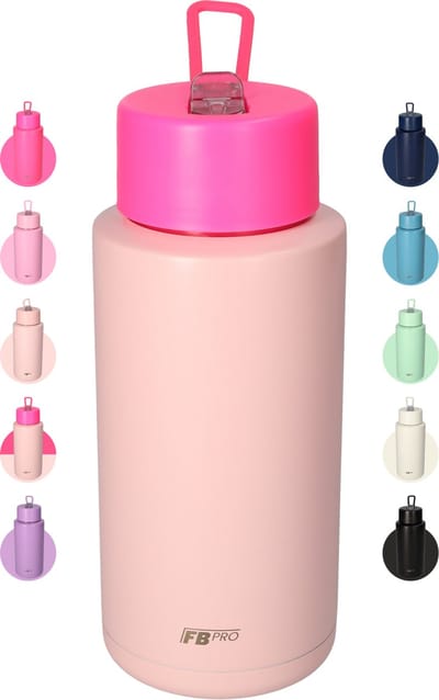 Thermosfles, Waterfles, Drinkfles – Modern & Slank Design – 1000 ml – Hot-Pale Pink – Met Uitklapbare Drinktuit