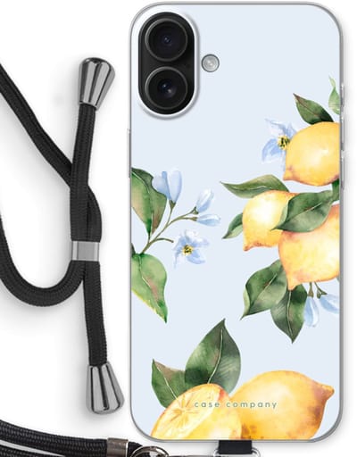 Case Company® - Hoesje met koord geschikt voor iPhone 16 Plus hoesje met Koord - Orchard Sun - Telefoonhoesje met Zwart Koord - Bescherming aan alle Kanten en Over de Schermrand