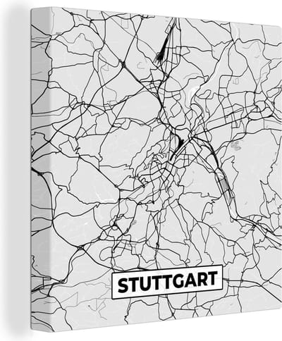 Canvas Schilderij Duitsland - Stadskaart - Plattegrond - Stuttgart - Kaart - 20x20 cm - Wanddecoratie