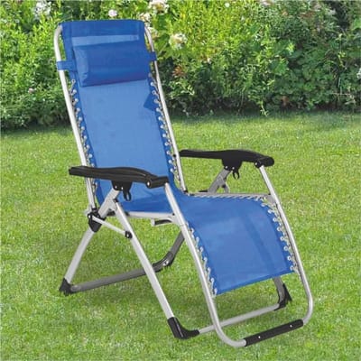 Opvouwbare tuinstoel voor buiten, verstelbaar zonnebed, ruimtebesparend met metalen frame, ideaal voor strand en zwembad (blauw)