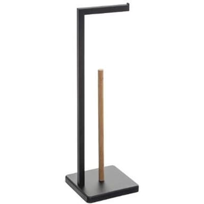 5five WC/toiletrolhouder - met reservoir - zwart - 64cm - metaal/bamboe - voor 4 rollen - vrijstaand