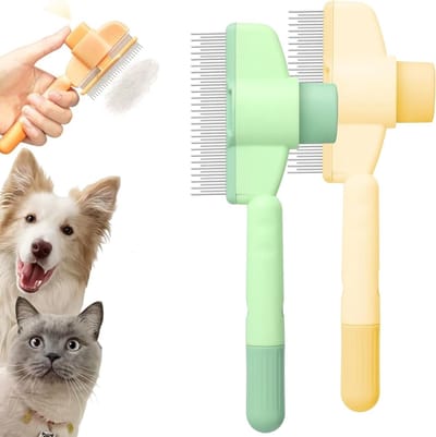 Multifunctionele Vlooienkam voor Katten, Zelfreinigende Kam met Ontspanningstoets, Geschikt voor Korte en Lange Vachten, Effectieve Vlooienbestrijding en Verzorging