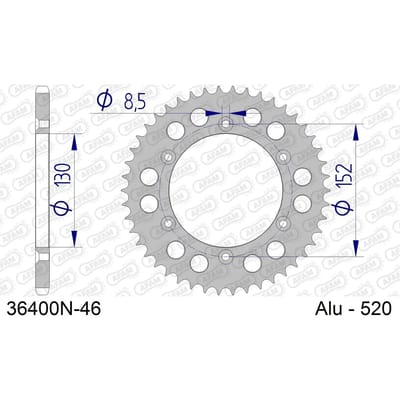 Aluminium tandwiel achter Afam 520 46 dents
