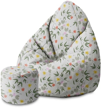 DreamRoots Velvet Zitzak voor Volwassenen – Luxe Beanbag met Voetsteun en Afneembare Hoes – Inclusief Vulling – 80x80x120 cm - Flower Doodling