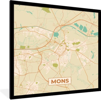 Fotolijst incl. Poster - Stadskaart - België - Mons - Kaart - Plattegrond - 40x40 cm - Posterlijst