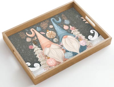 Dienblad hout 50x35 cm - Schootdienblad - Kerst - Gnomen - Pastel - Borrelplank rechthoek - Plateau dienbladen