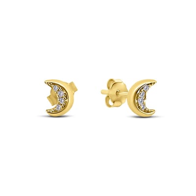 New Bling 9NBSAM-G230242 Gouden Oorknopjes met Zirkonia Maan - Maantje 6x4,5mm - 14 Karaat - Goud