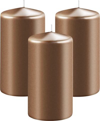 Enlightening Candles Cilinderkaars/stompkaars - 3x - koper - D6 x H15 cm - 58 branduren - Dikke kaarsen - Voor kandelaar of plateau