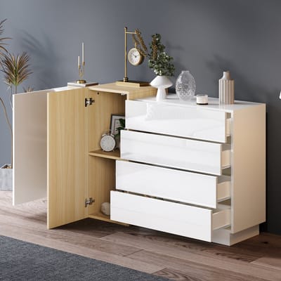 STILVORA Dressoir - Greeploos Push-To-Open Met 4 Lades En 2 Deuren - Voor Woonkamer Hal En Slaapkamer - MDF - 160x37x75 Cm - Wit