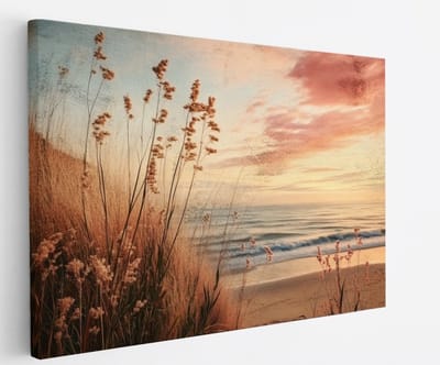 Saammp Canvas Schilderij - Vintage - strand - Zee - 45x30 - Foto op canvas - Wanddecoratie - muurdecoratie Woonkamer - Slaapkamer decoratie - Canvas Print