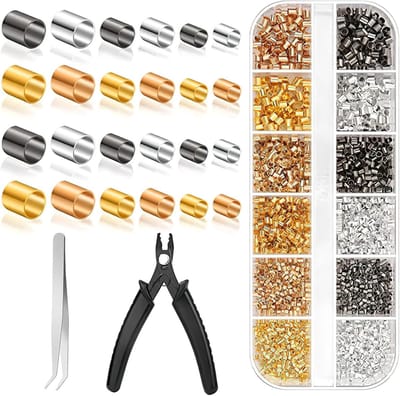 2200 Stuks Crimpkralen Set voor Sieradenmaken, Squeeze Tubes 1.5/2/2.5mm, Inclusief Pliers en 6 Kleuren