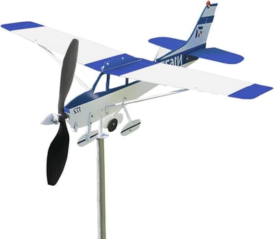 Metalen Windrichting Spinner - Weer Vane Windwijzer - Tuin Decoratie - Vliegtuig Silhouet - N.v.t. - Blauw