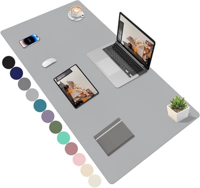 Grote Leren Bureau Onderlegger XXL - Antislip PU Leren Muismat, Waterdicht en Ideaal voor Kantoor en Thuisgebruik, 120x60cm Lichtgrijs