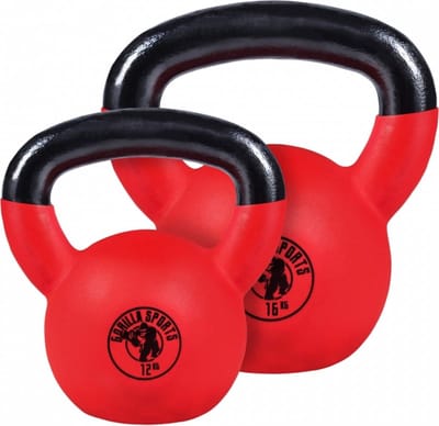 Gorilla Sports Kettlebell - Gietijzer - Vinyl - Gewicht - Rood - 12 en 16 kg