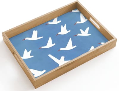 Dienblad hout 40x30 cm - Schootdienblad - Vogels - Wit - Patroon - Borrelplank rechthoek - Plateau dienbladen