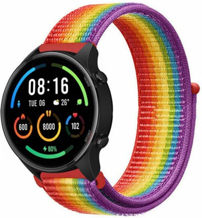 Strap-it Smartwatch bandje nylon - geschikt voor Xiaomi Watch S1 (Active/Pro) / Watch 2 Pro / Watch S3 / Mi Watch / Amazfit Balance / Bip 5 - regenboog/pride
